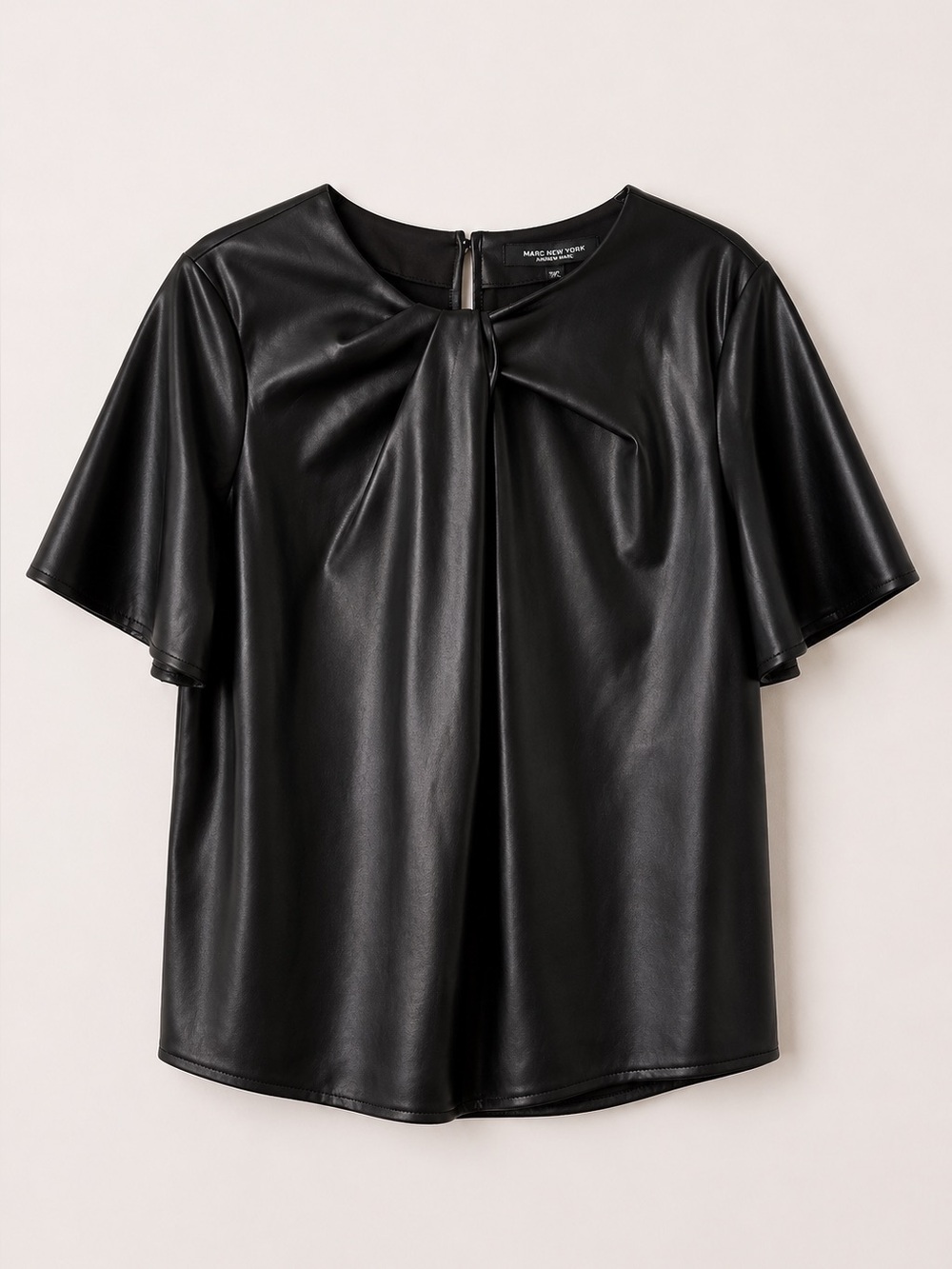 NWT New Marc New York Black Faux Leather Top Large L